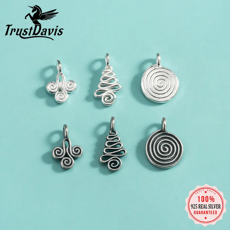 TrustDavis Real 925 Sterling Silver Fashion Coil Charm Pendant Handmade DIY Necklace Bracelet Accessories Fine Jewelry DZ1817