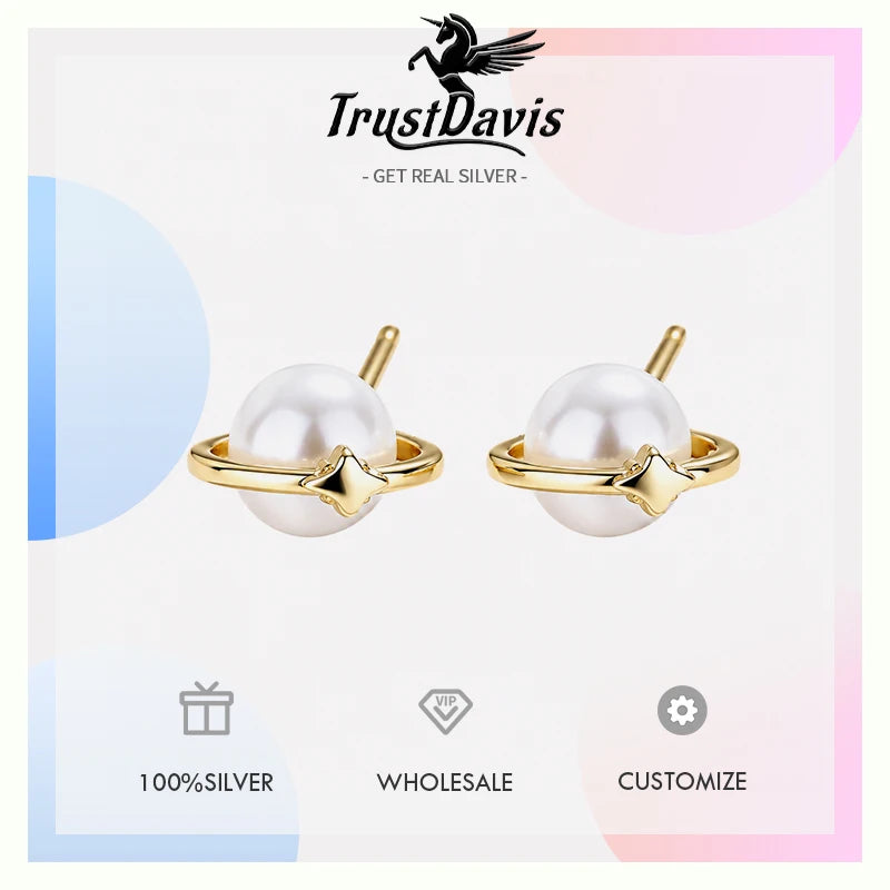 Pearl Earrings Dainty Planet Pearl Stud Earrings DS4997