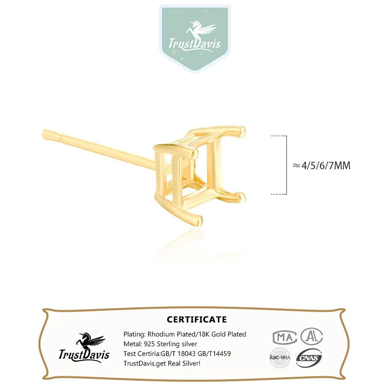 TrustDavis Real 925 Sterling Silver fashion Four clawed square earring ear rest Handmade DIY Accessories Wholesale DZ1761