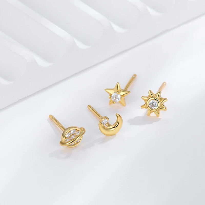 TrustDavis 925 Sterling Silver Women's Fashion Simple Starry Sky Series Stud Earring Set for Women Girls Jewelry Gift DS4273