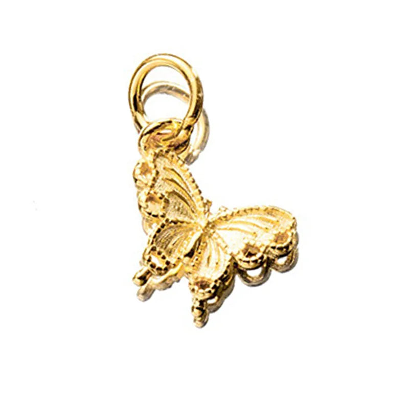 TrustDavis New Fashion Real 925 Sterling Silver Fashion Golden Butterfly Charm Pendant Handmade DIY Accessories Jewelry DZ1802