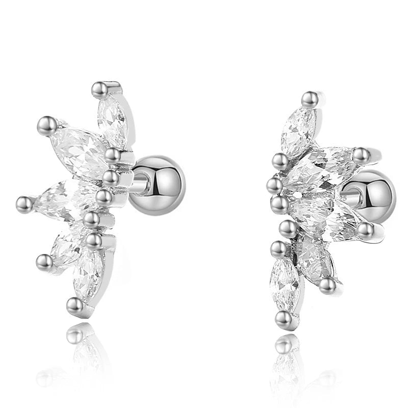 TrustDavis Real 925 Sterling Silver White Zircon Horse Eye Screw Stud Earrings For Women Wedding Trendy Fine Jewelry DG0031