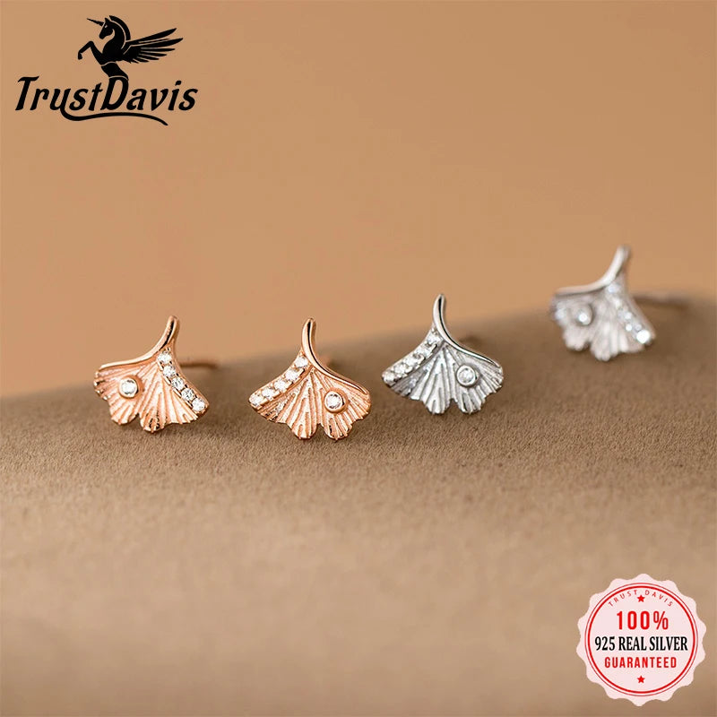 TrustDavi 925 Sterling Silver Fashion  Leaf Stud Earrings for Women Daughter Girls  Birthday Gift Fine Jewelry Earrings DS4164