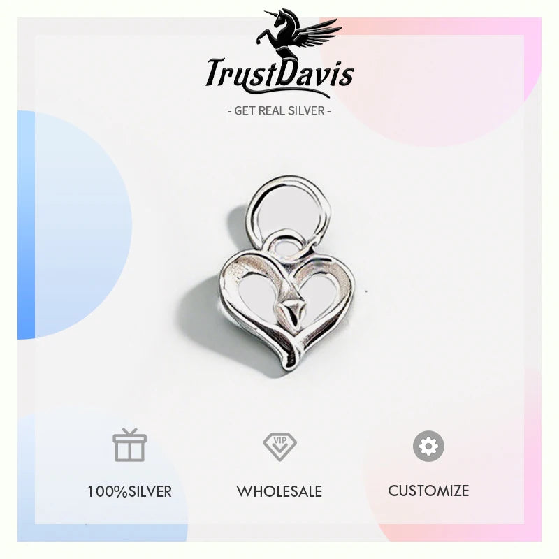 TrustDavis 925 Sterling Silver Fashion Classic Charm Cute Heart Pendant DIY Necklace Bracelet Accessories Fine Jewelry DZ1845