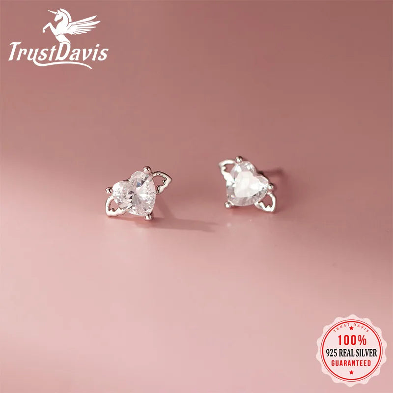 Heart Wings Zircon Silver Earrings DS4869