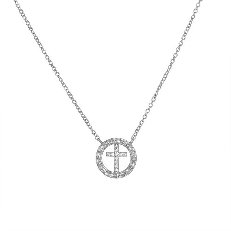 Round Hollow Cross Zircon Necklace DS4766