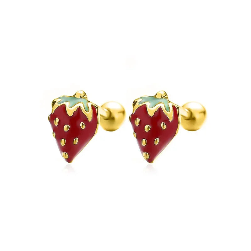 TrustDavis Real 925 Sterling Silver Lovely Strawberry Stud Earrings Birthday Gift For Girls School Party Silver Jewelry DS3450