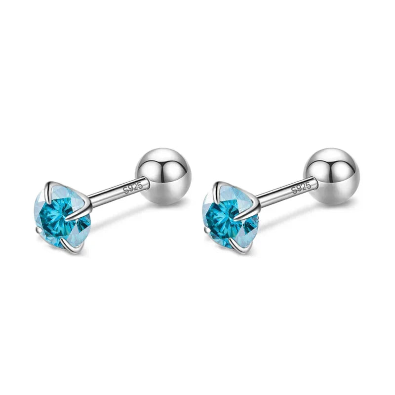 TrustDavis Real 925 Sterling Silver Black/Blue/White CZ Screw Stud Earrings For Women Children Baby Minimalist Jewelry DB1413