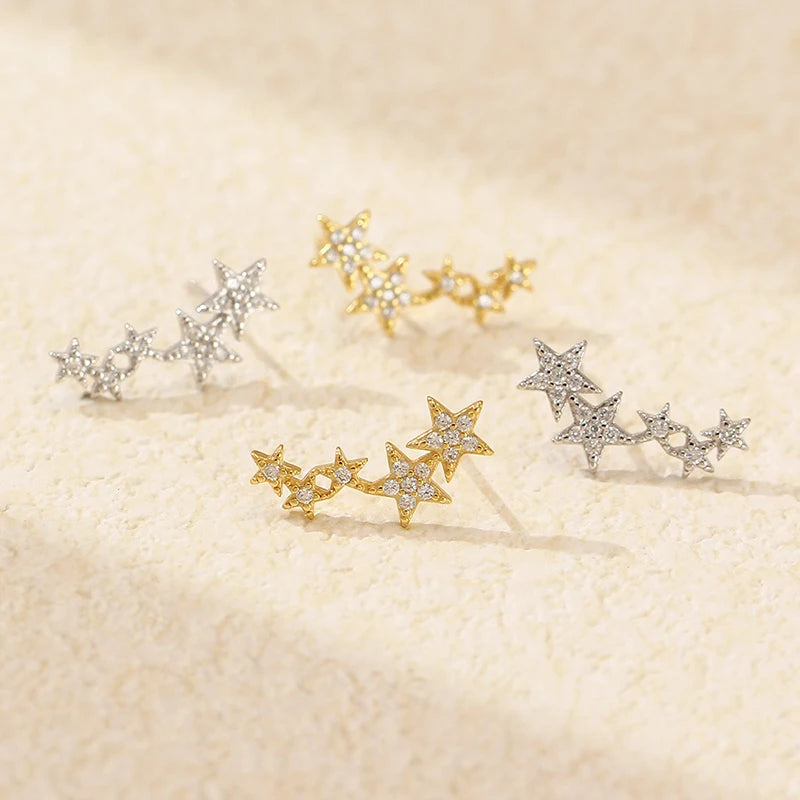 TrustDavis 925 Sterling Silver Women's Fashion Simple Star Zircon Earrings for Women Girls Birthdays Jewelry Gift  DS4698