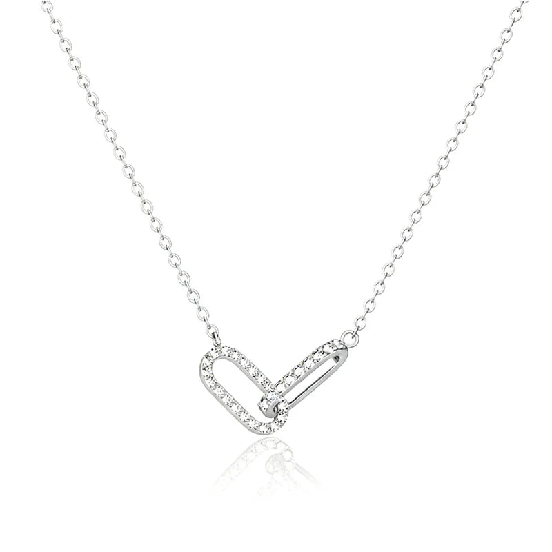 TrustDavis Real 925 Sterling Silver Fashion Simple Double-ring Zircon Necklace for Women Girls Gift Fine Jewelry DS4741