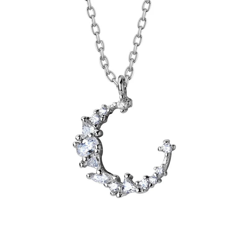 TrustDavis Real 925 Sterling Silver Fashion Twinkling Moon Ring Necklace For Women Wedding Anniversary Gift 925 Jewelry DS1348