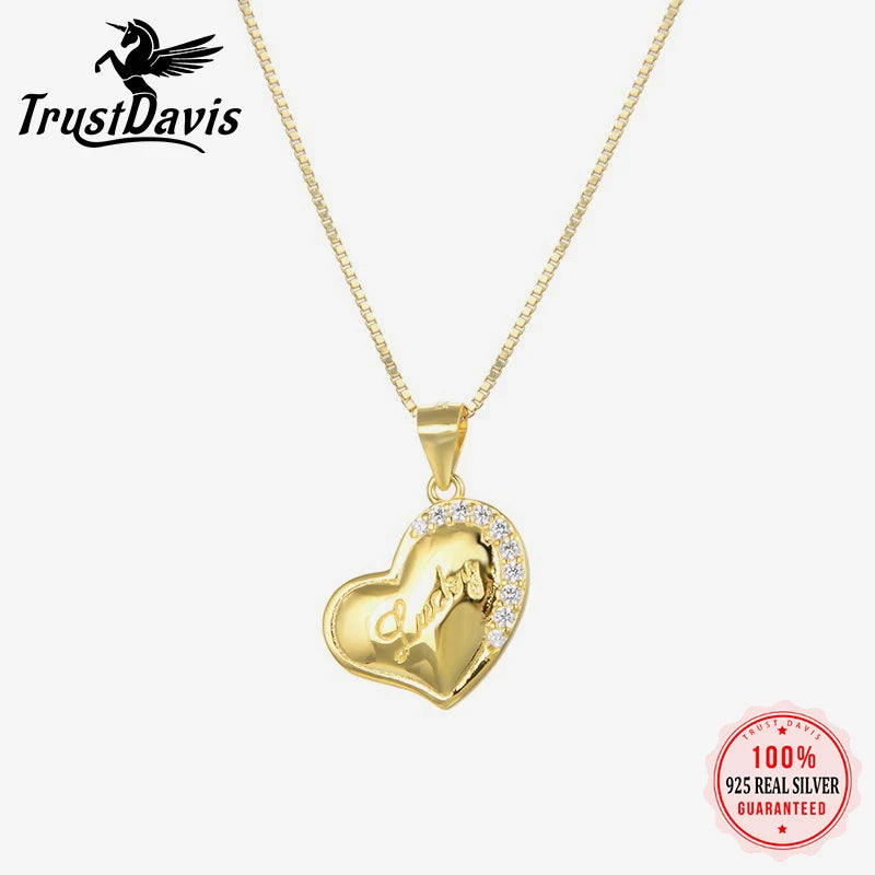 Heart-shaped Zircon Charm Pendant Box Chain Necklace Women Jewelry DZ1672