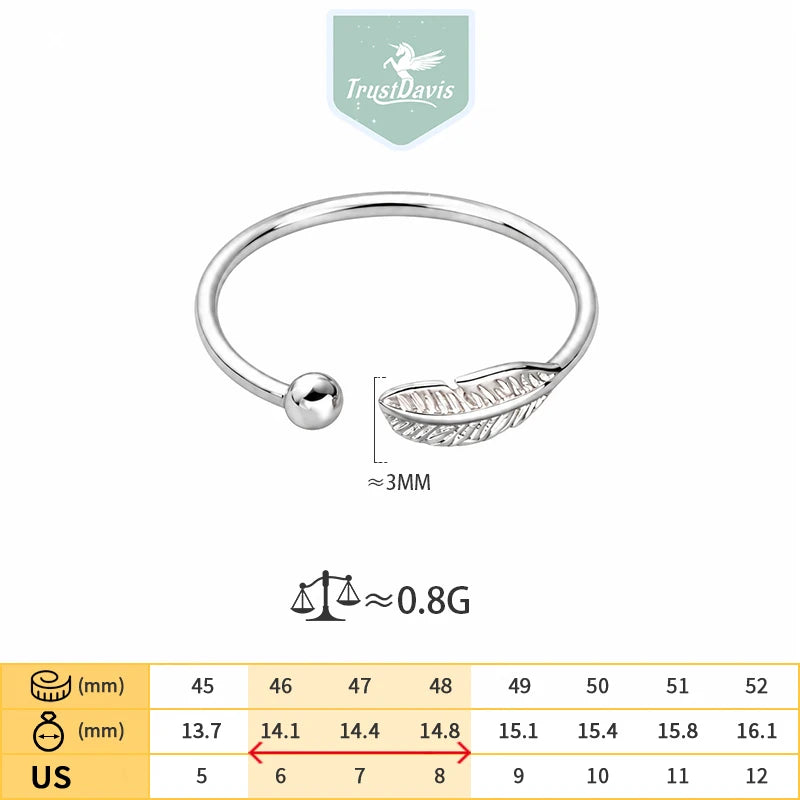 Feather Open Ring Minimalist Adjustable Leaf Bead Ring DS5003