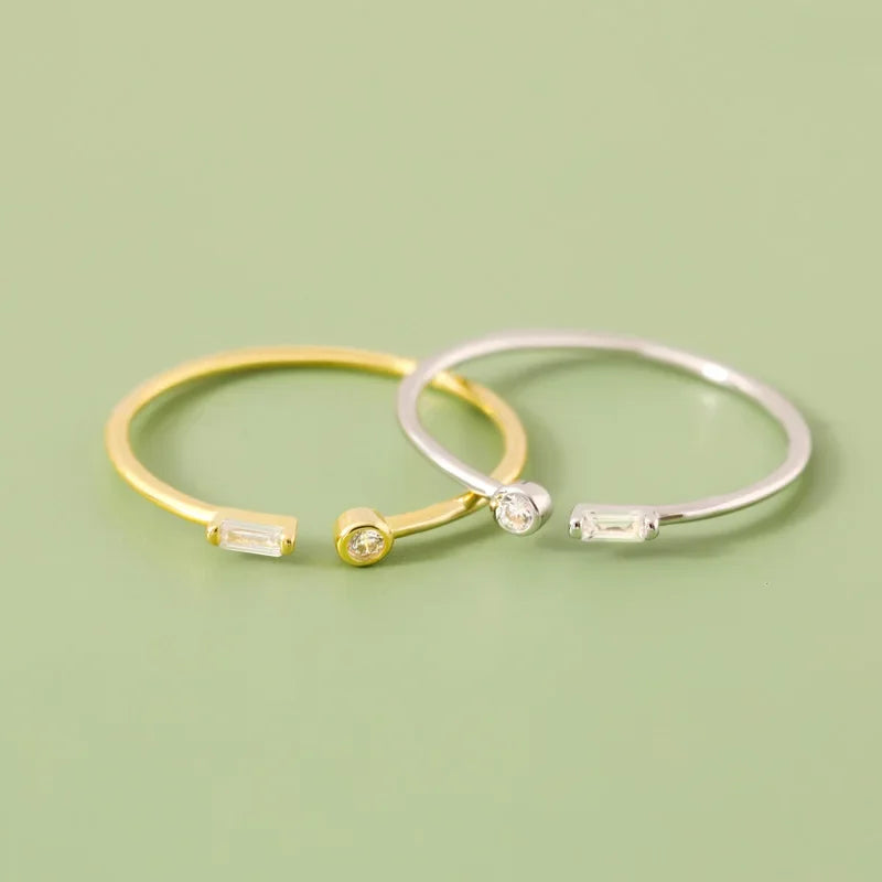 TrustDavis Real 925 Sterling Silver 18K Gold Square Round CZ Opening Rings For Women Wedding Anniversary Fine Jewelry DE0041