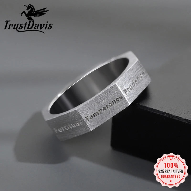 TrustDavis 925 Sterling Silver Men's Fashion Simple Seven Virtues Plain Ring for Men Birthday Father's Day Jewelry Gift DS4353