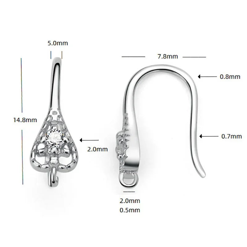 TrustDavis Real 925 Sterling Silver Fashion Dazzling CZ Opening Handmade Ear Hook Earring DIY Accessories Fine Jewelry HY365