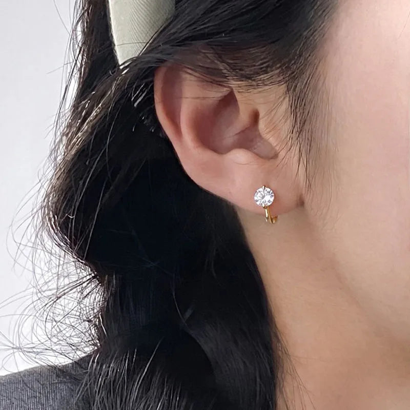 Real 925 Sterling Silver Fashion and Simple Round Zircon Earrings DS4949