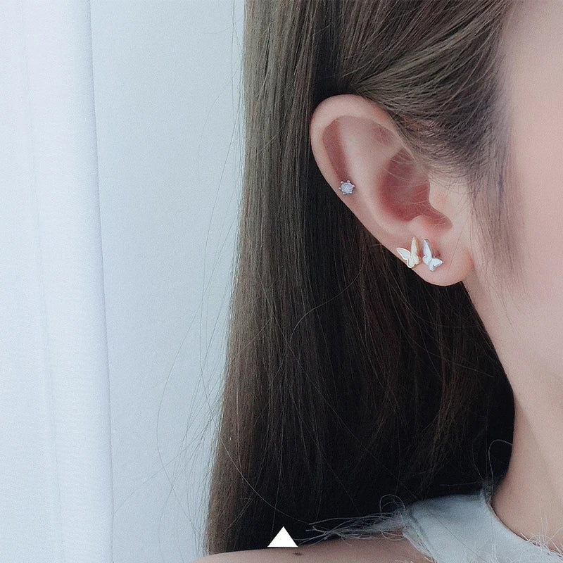 TrustDavis Real 925 Sterling Silver Women's Fashion Simple Epoxy White Butterfly Earrings for Women Girls Jewelry Gifts DS4254