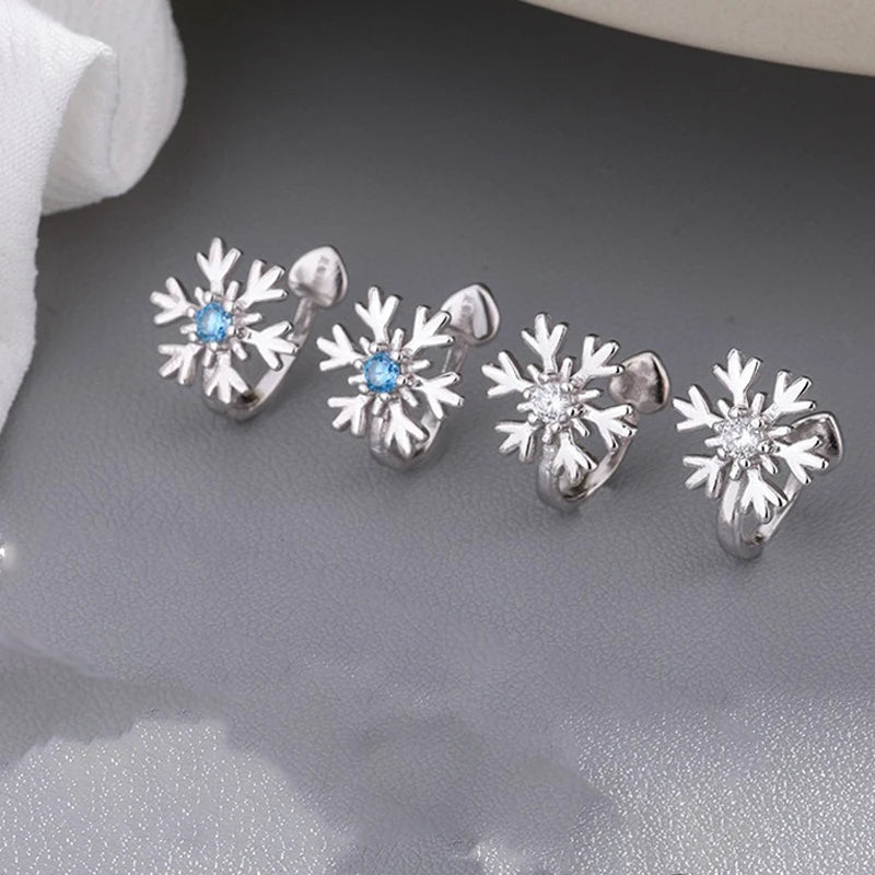 TrustDavis 925 Sterling Silver Women's Fashion Simple Snowflake Zircon Earrings for Women Girls Christmas Jewelry Gift  DS4702