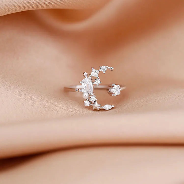 TrustDavis Real 925 Sterling Silver Fashion Twinkling Moon Ring Necklace For Women Wedding Anniversary Gift 925 Jewelry DS1348