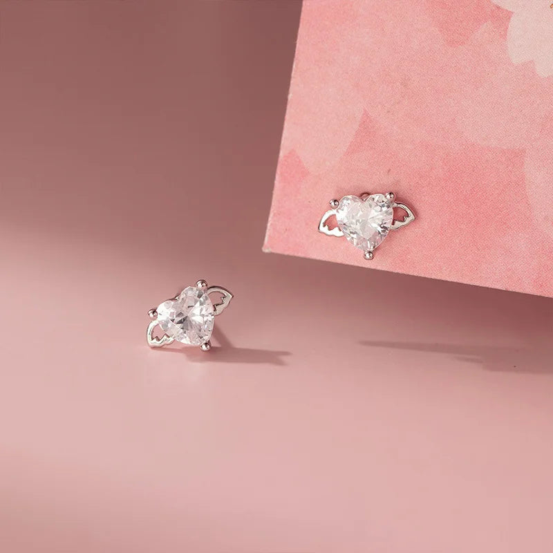Heart Wings Zircon Silver Earrings DS4869