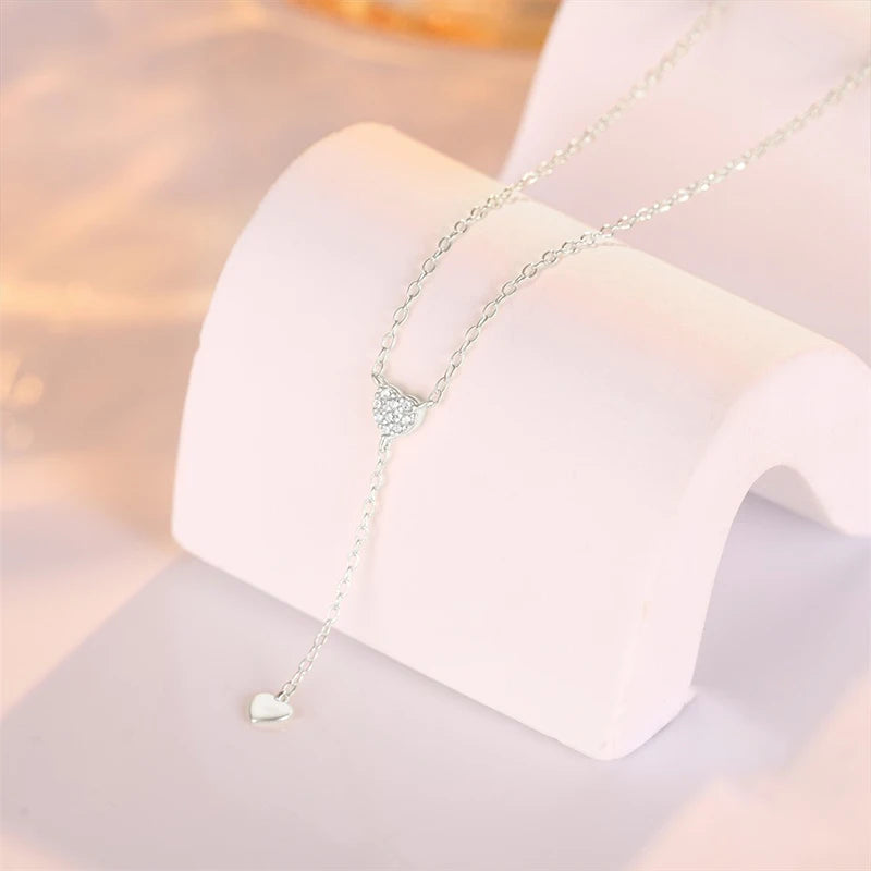 Tassel Y-shaped Heart Zircon Necklace DS4767