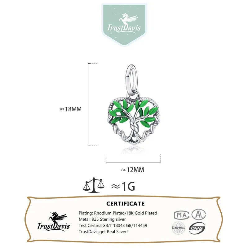 TrustDavis Real 925 Sterling Silver Charm Fashion Tree Plant Bracelet Necklace Handmade DIY Accessories Fine Jewelry DZ1632