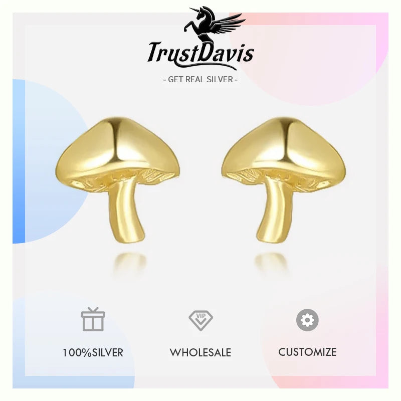 TrustDavis Real 925 Sterling Silver Minimalist Mushroom Stud Earring for Women Daughter Birthday Gift Fine Jewelry DS4615