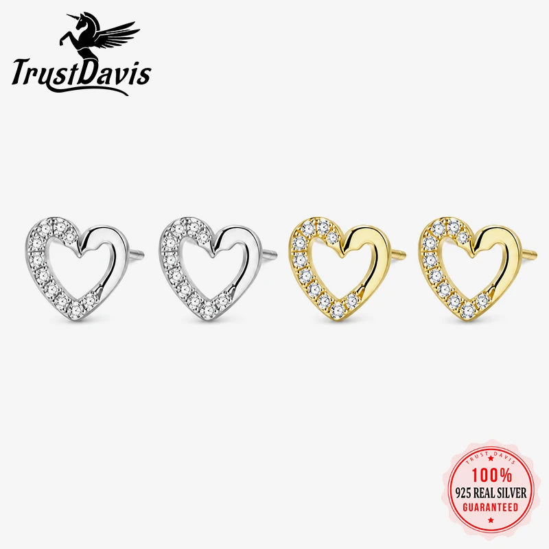 Hollow Heart Earring Minimalist Pave CZ Stud Earrings DS4994