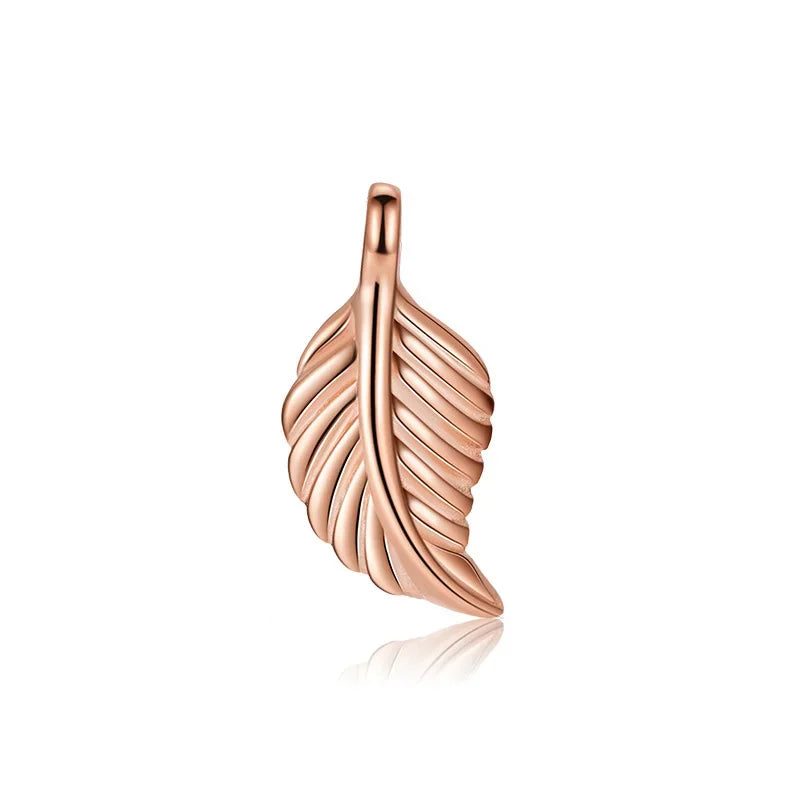 TrustDavis Real 925 Sterling Silver Vintage Leaf Feather Charm Pendant for Women Kids Handmade DIY Accessories Jewelry DH0049