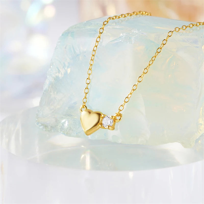 TrustDavis Real 925 Sterling Silver Fashion Simple Heart-shaped Zircon Necklace for Women Girls Gift Fine Jewelry DS4740