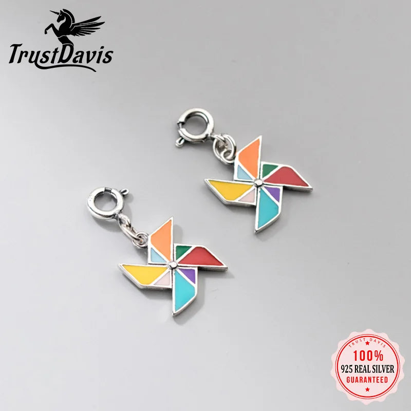 Trustdavis Fashion Real 925 Sterling Silver Color Glaze Windmill Charm Pendant Handmade DIY Necklace Accessories Jewelry DZ806