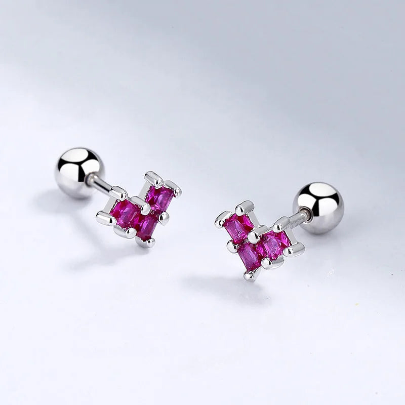 TrustDavis Real 925 Sterling Silver Heart CZ Beads Screw Stud Earring For Women Wedding Anniversary Fine Original Jewelry DA2783