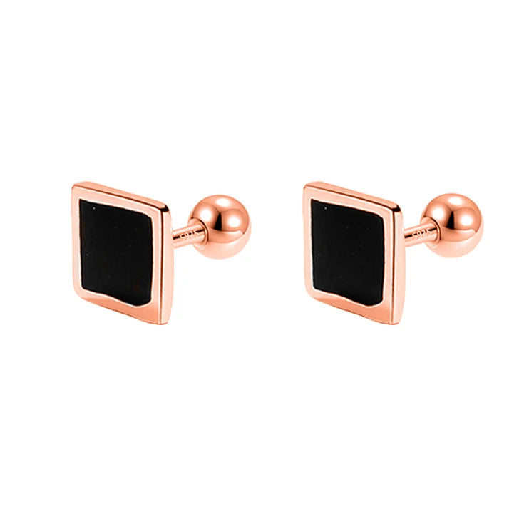 Black Glaze Round Square Triangle Screw Earring DA2205