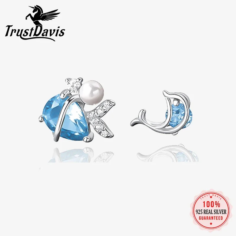 Trustdavis 100% Real 925 Sterling Silver Cute Animal Colour CZ Stud Earrings Girls Party Gift Jewelry  DS4216