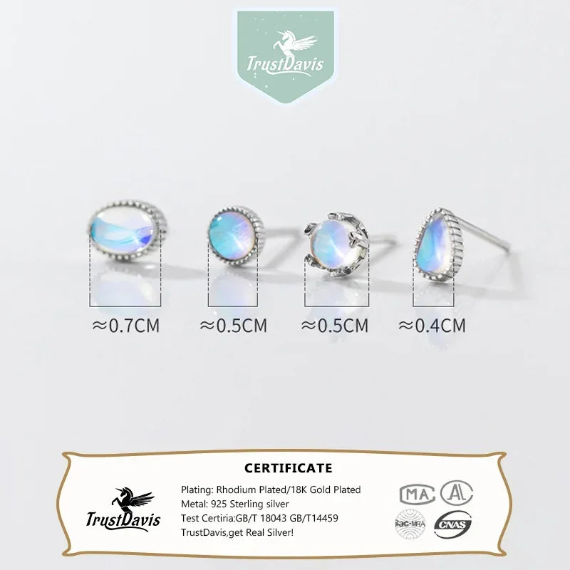 Real 925 Sterling Silver Moon Stone Stud Earrings DS4367