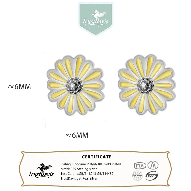 Real 925 Sterling Silver Charm Flower Stud Earrings DS4635