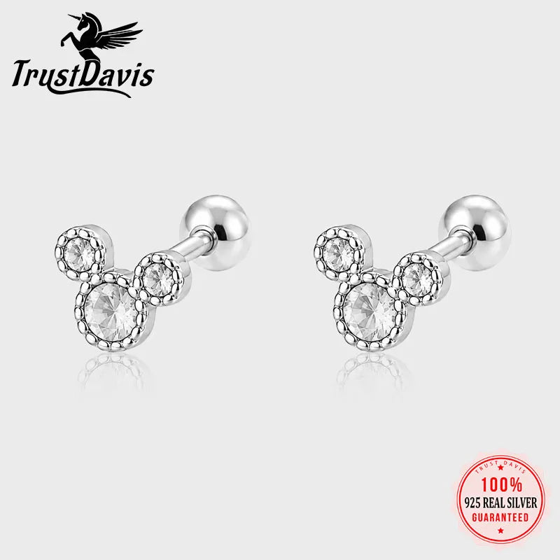 Cartoon Mouse Zircon Silver Earrings DS4899