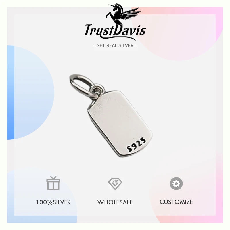 TrustDavis Real 925 Sterling Silver Vintage Simplicity Rectangular Pendant Handmade DIY Necklace Accessories Fine Jewelry DZ1798