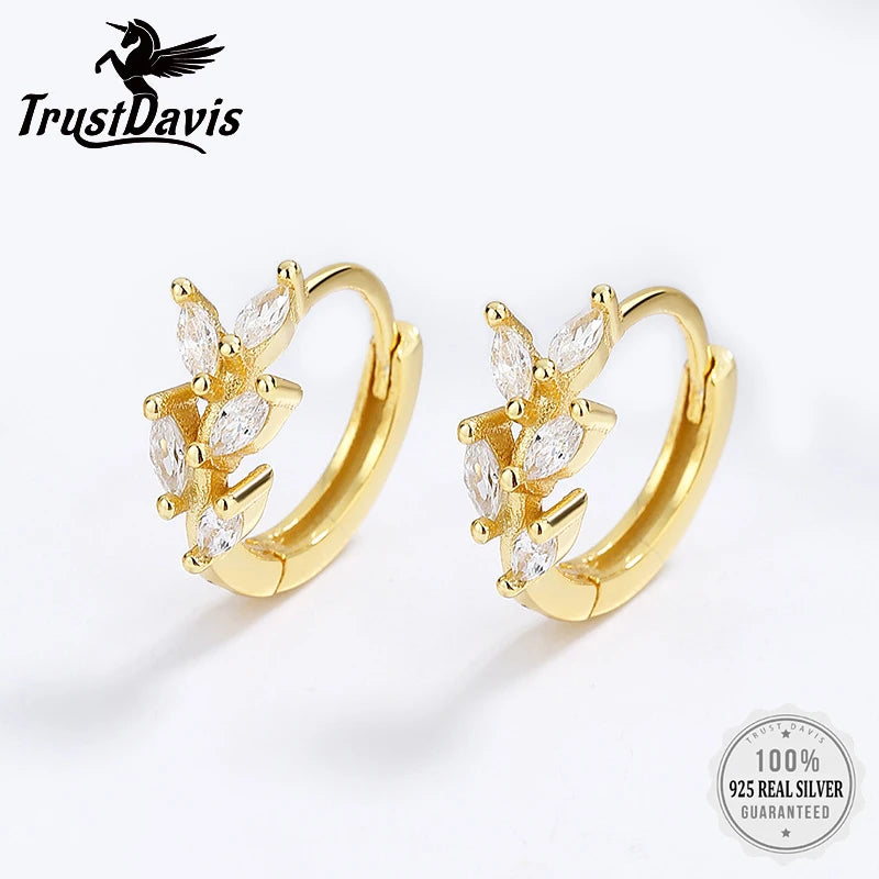 TrustDavis Real 925 Sterling Silver 2022 Fashion Leaf Zircon Charm Hoop Earrings For Women Wedding Statement Fine Jewelry DG0103