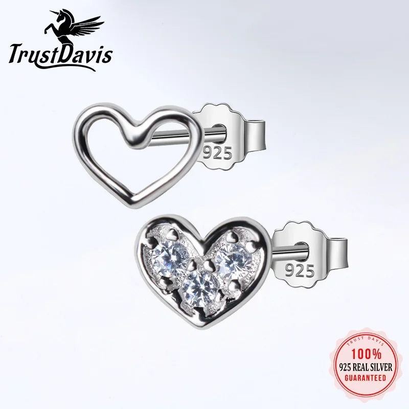 Heart With CZ Stud Earring Gift For Girls Kids Lady DS542