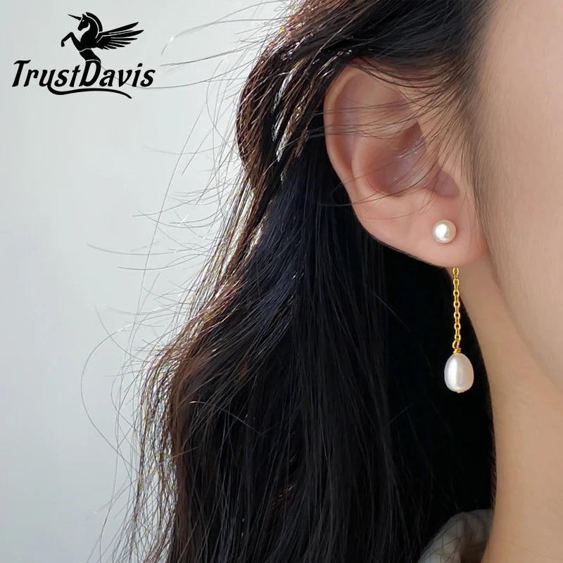 Real 925 Sterling Silver Sweet Luxury Long Tassel Stud Earrings DA3239