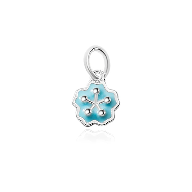 TrustDavis  Real 925 Sterling Silver Fashion Sweet Glaze Pink Blue Flower Charm Pendant Handmade DIY Accessories Jewelry DZ93