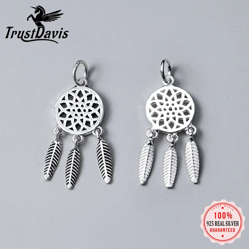 TrustDavis Real 925 Sterling Silver Fashion Dreamcatcher Charm Pendant Handmade DIY Accessories Fine Jewelry Wholesale DZ1714