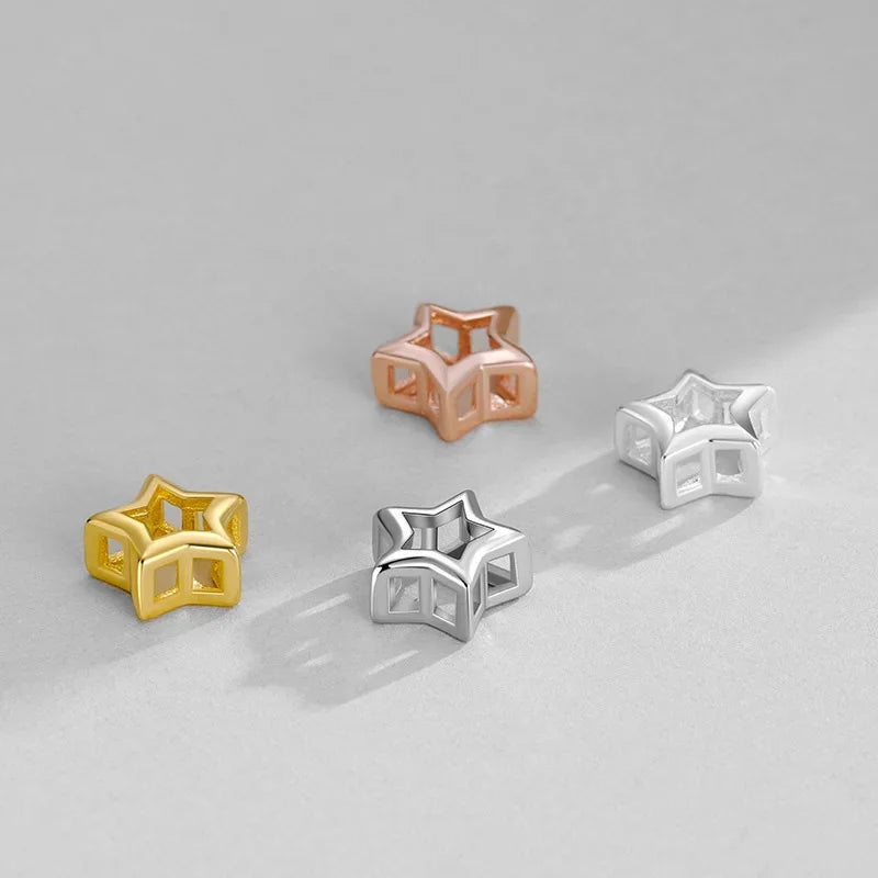 TrustDavis Real 999 Sterling Silver Cute Star Beads DIY Fit Bracelet Necklace Accessories Women Children Jewelry DH0010