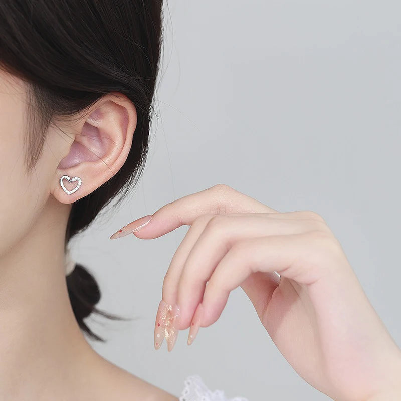 Hollow Heart Earring Minimalist Pave CZ Stud Earrings DS4994