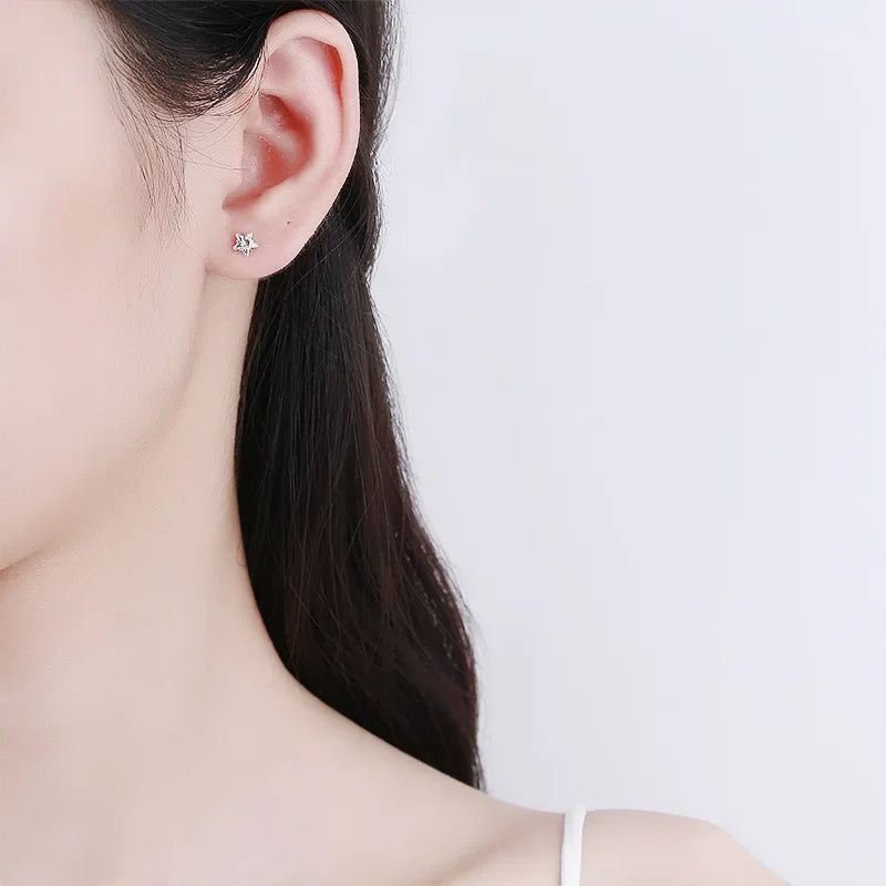 TrustDavis Real 925 Sterling Silver Fashion Sweet Star Shiny CZ Bead Screw Stud Earrings For Women Wedding Fine Jewelry DA2489