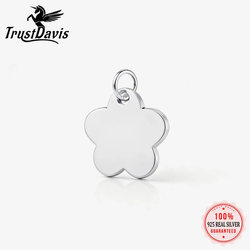 TrustDavis Real 925 Sterling Silver Glossy Flower Charm Pendant for Making Necklace Handmade DIY Accessories Fine Jewelry DZ1804