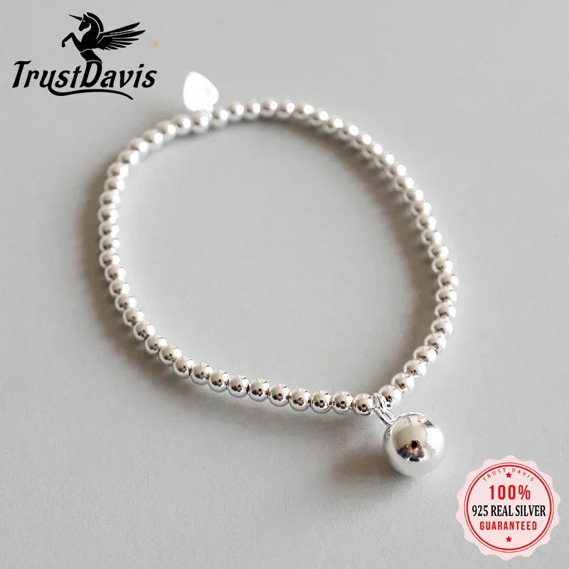 TrustDavis Fashion 100% 925 Sterling Silver Minimalist 3mm Beads Chain 8mm Balls Bracelets For Women Wedding Jewelry Gift DS2274