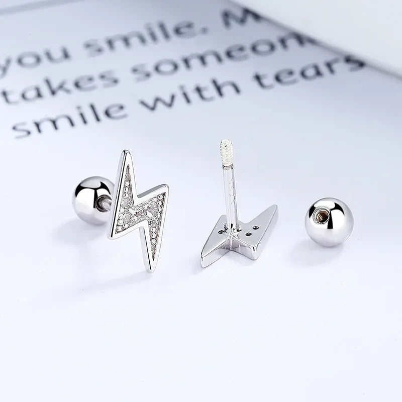 TrustDavis Real 925 Sterling Silver Fashion Sweet Lightning Shiny CZ Screw Stud Earrings For Women Wedding Fine Jewelry DA2516